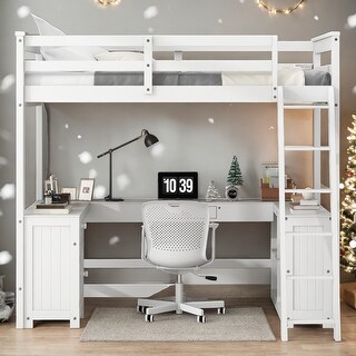 Contemporary Design Full Size Loft Bed with U-shaped Desk, Drawers and Multiple Storage Shelves, Study or Leisure Space, White