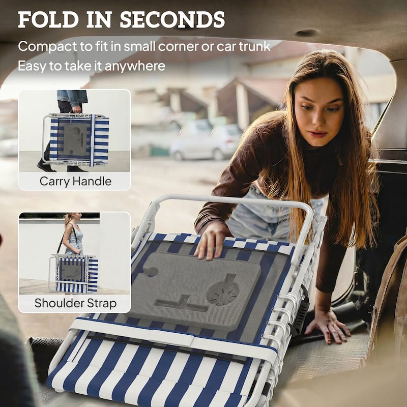 Outsunny Tanning Chair Set of 2 with Face Hole, Side Table, 5-Position Reclining Folding Chaise Lounge Chair