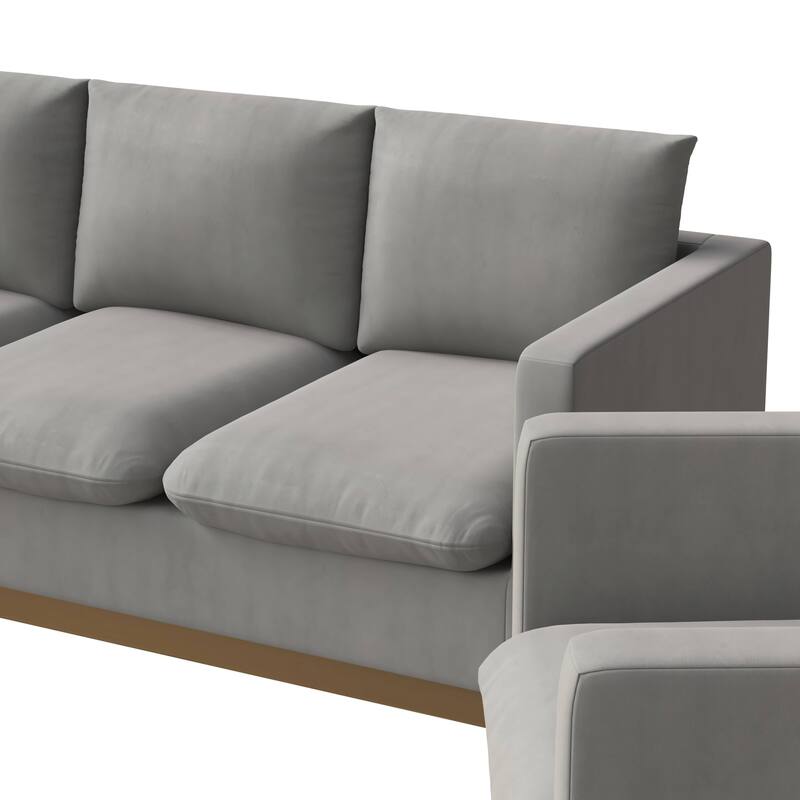 3-Piece Velvet Sofa Set with Brushed Gold Stainless Steel Base Nervo Series