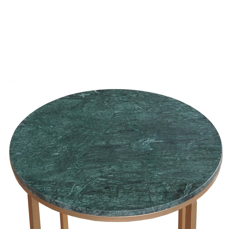 Walker Green Marble and Gold Round Side Table, 22"W x 22"D x 24"H by Sevita - 22"W x 22"D x 24"H