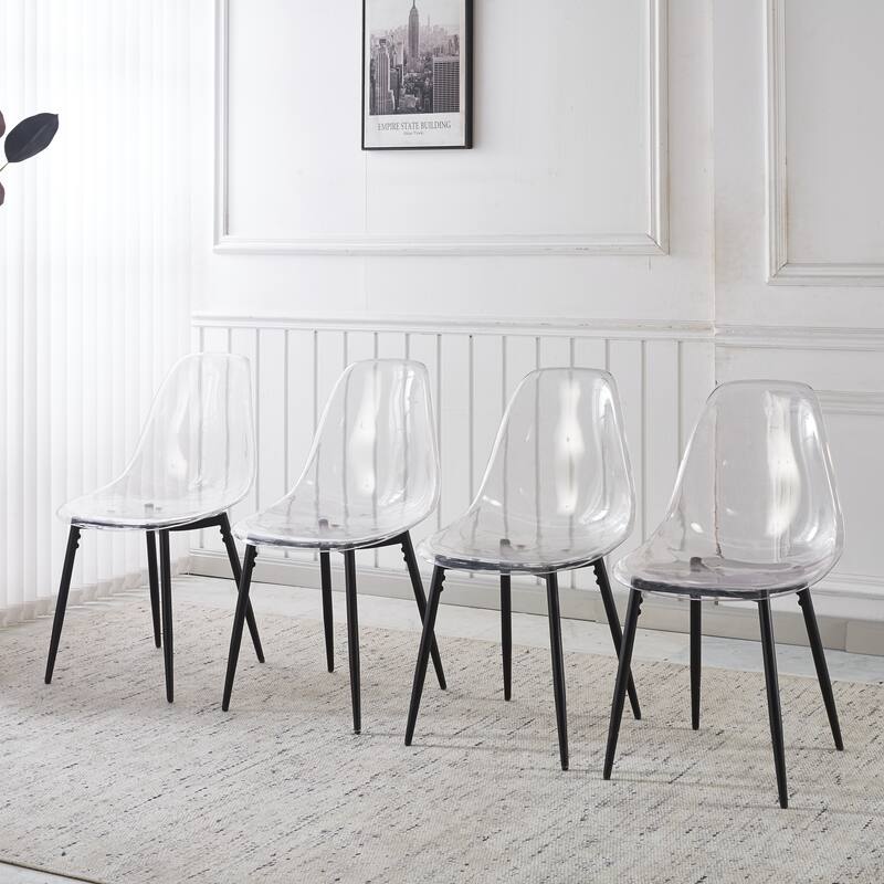 Transparent Shell Dining Chairs, Metal Legs Modern Design, Set of 4 - Black
