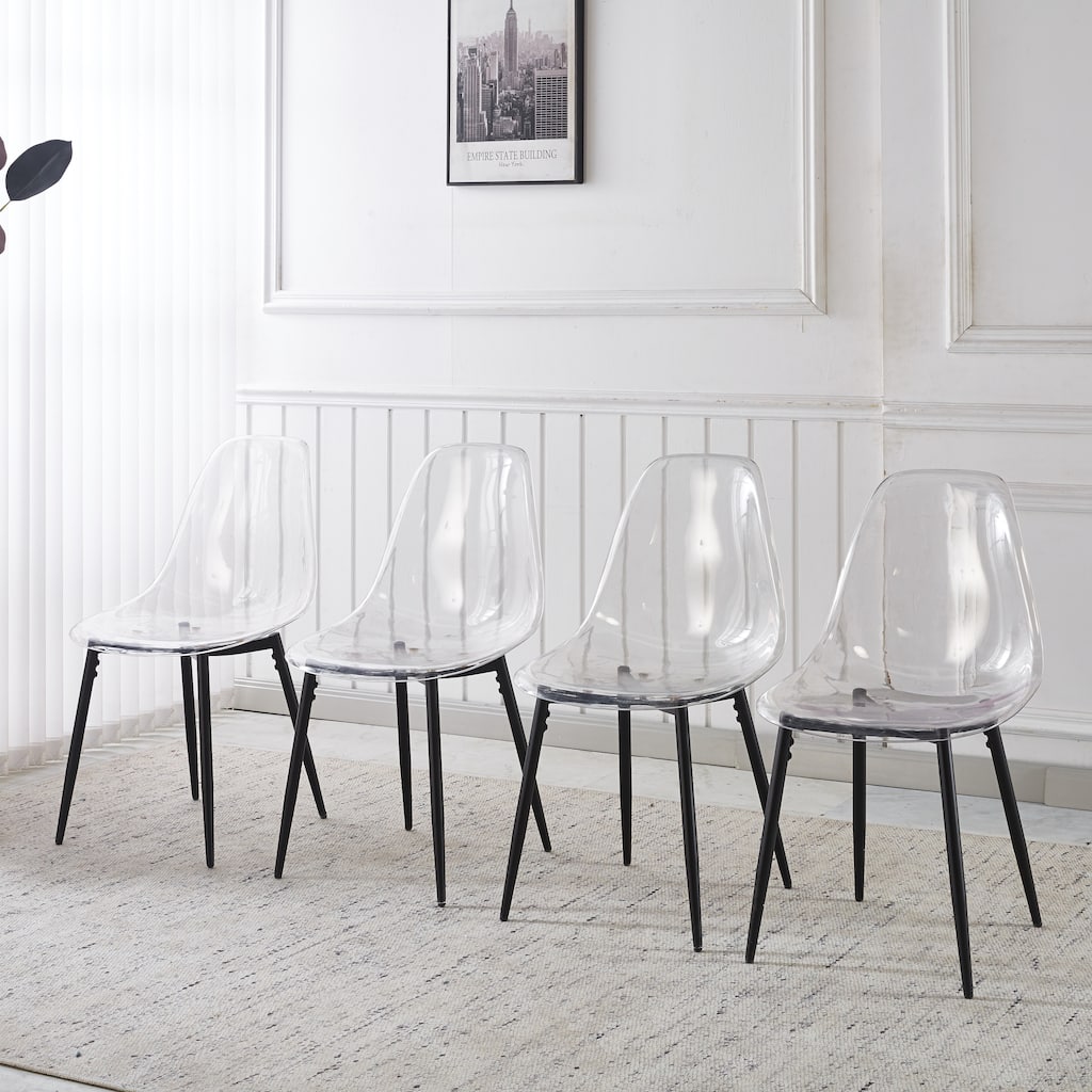 Transparent Shell Dining Chairs, Metal Legs Modern Design, Set of 4