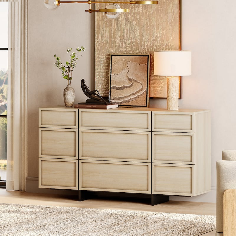 WAMPAT Modern TV Stand, Entertainment Center with T-Shaped Legs, Media Console Table with Storage Drawers