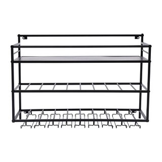 Wall Mounted Wine Rack with Glass Holder 3-Tier Wine Storage Shelf