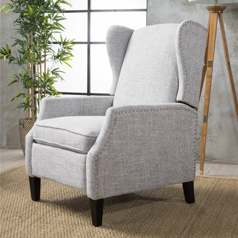 Roomfitters Floral Push-Back Recliner Chair with Wingback Design, Tapered Wood Legs
