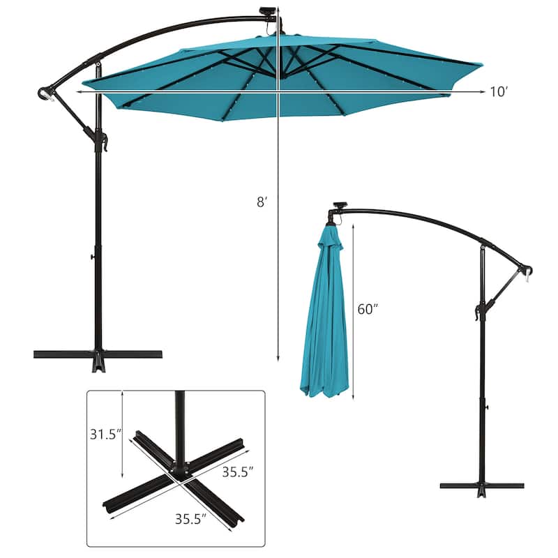 Costway 10 Ft Patio Solar LED Offset Umbrella 40 Lights Crank Cross