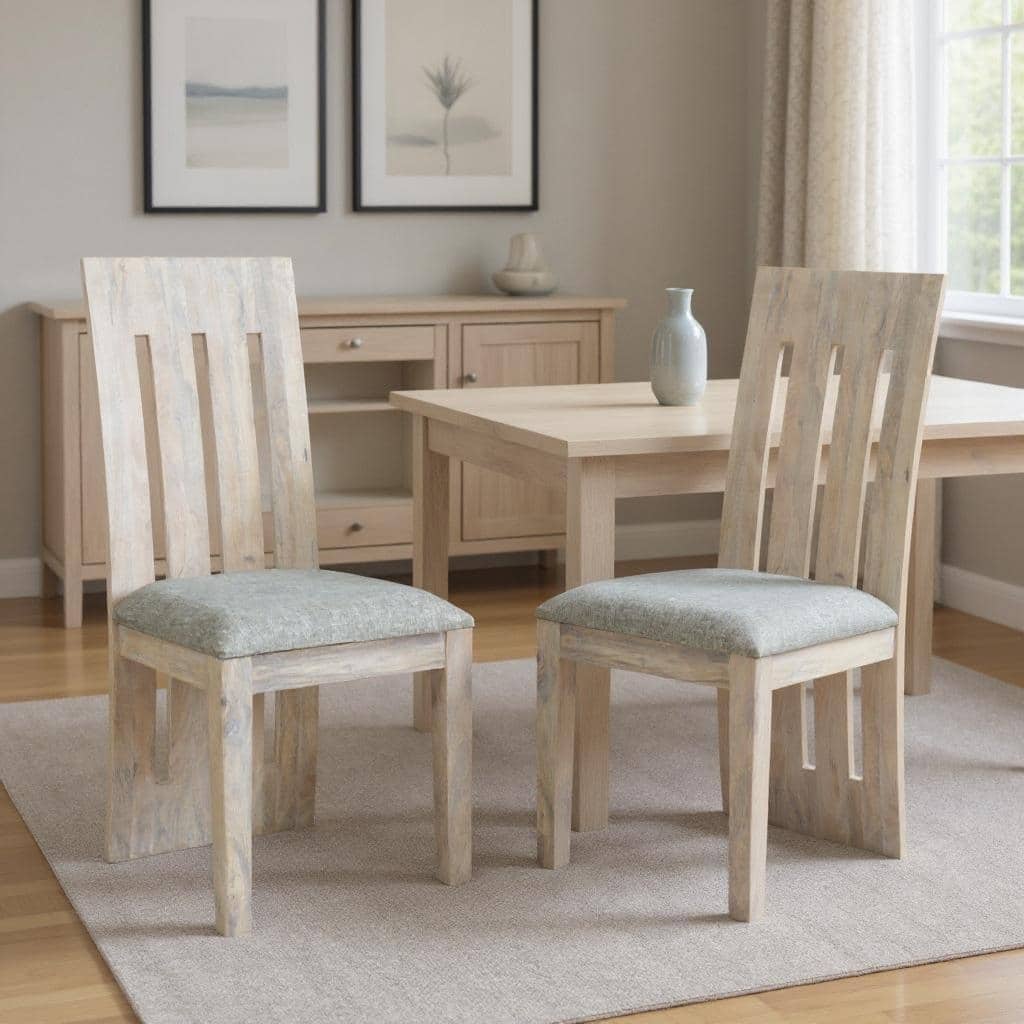 HomeRoots Set of Two Gray and Natural Fabric And Wood Slat Back Dining Side Chairs - 18 in. x 42 in. x 19.5 in.