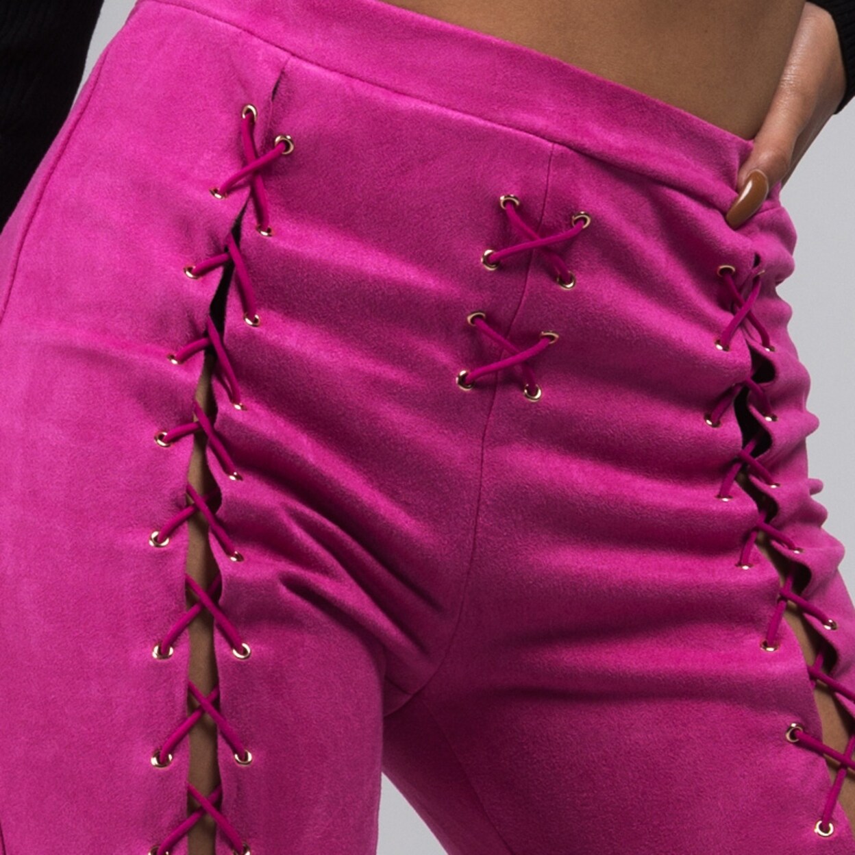 Hot pink lace up pants clearance