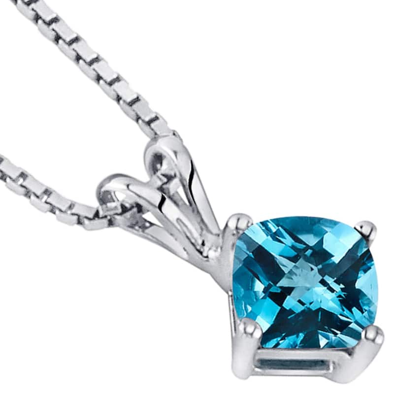 14k White Gold 1.03 ct Swiss Blue Topaz Pendant Necklace