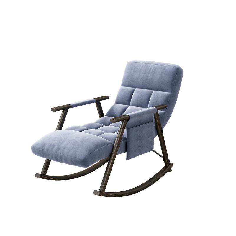 Casual folding rocking chair upholstered, lounge rocking chair adjustable high back and foot rest,side pockets placed