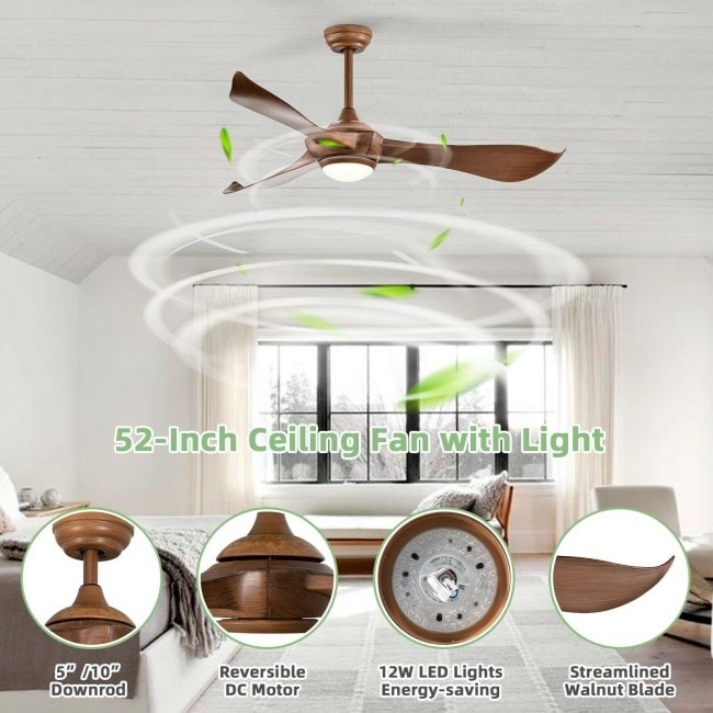 52 Inch Ceiling Fan with Light Reversible DC Motor - 52-inch
