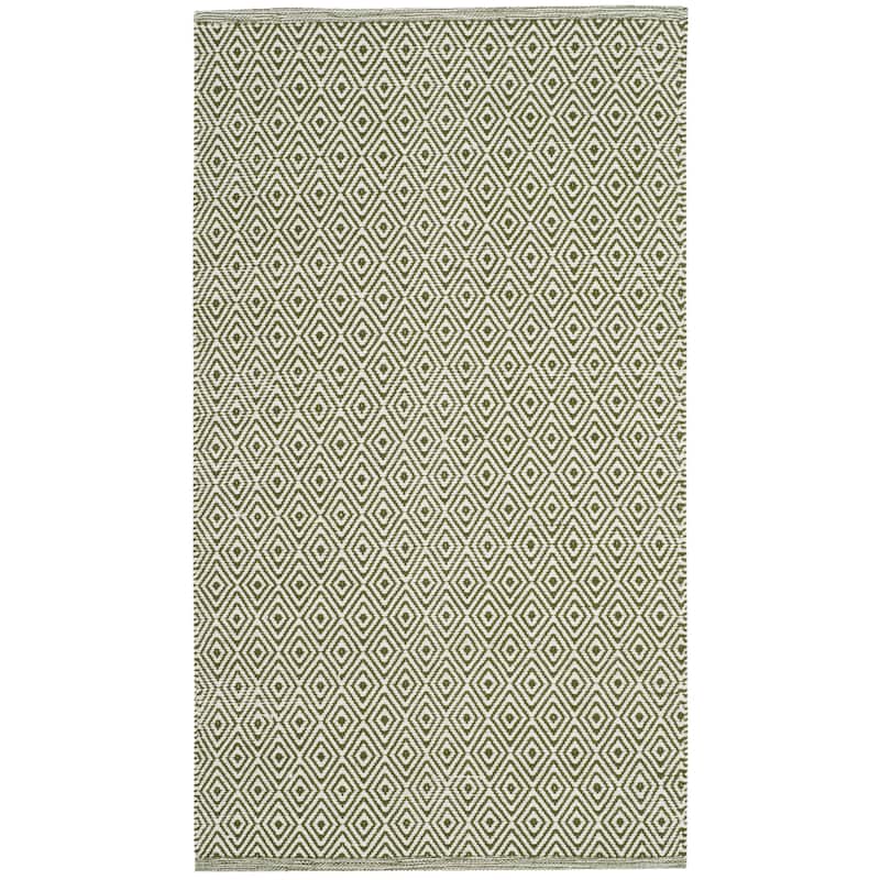 SAFAVIEH, Handmade Flatweave Montauk Brice Casual Cotton Rug - 2'6" x 4' - Ivory/Green