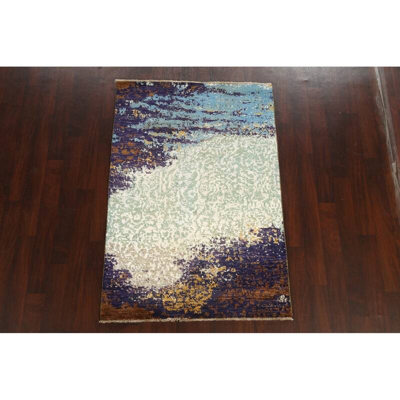 Wool/ Silk Artistic Contemporary Abstract Oriental Area Rug Handmade - 4'1" x 6'1"