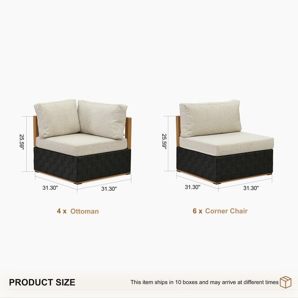 dimension image slide 1 of 10, PURPLE LEAF GLFSF U-Shaped Black sofa with white seat Outdoor Couch for Yard Porch Deck Patio Conversation Sets