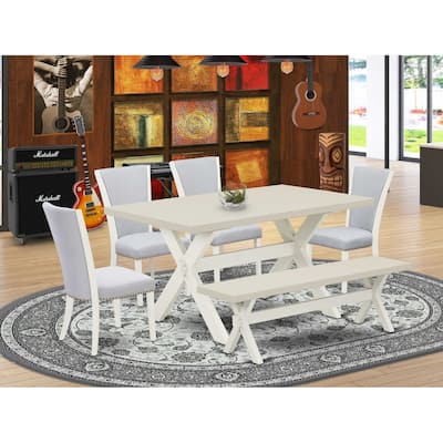 HomeStock 6-Piece Rectangle Natural Oak Finish Solid Wood Top Dining Table with 1-Bench, 4-Chairs