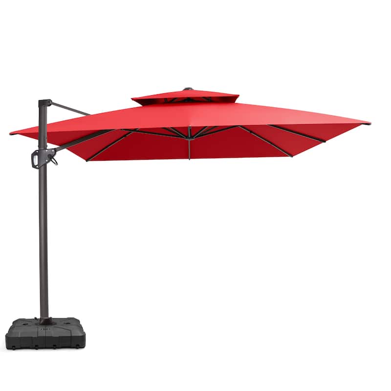 VredHom Patio Outdoor 9 x 11 FT Double Top Cantilever-Offset Umbrella with HDPE Wheel Base - Red