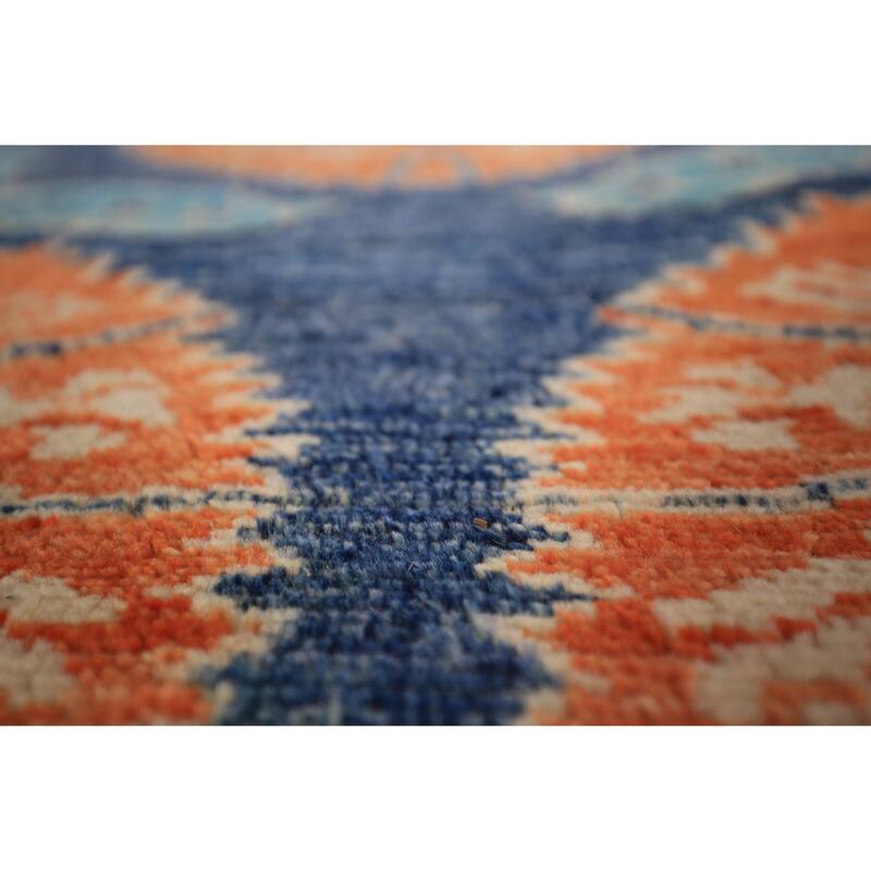 Blue & Orange Ziegler Vegetable Dye Area Rug Hand-Knotted Wool Carpet - 6'2" x 9'5"