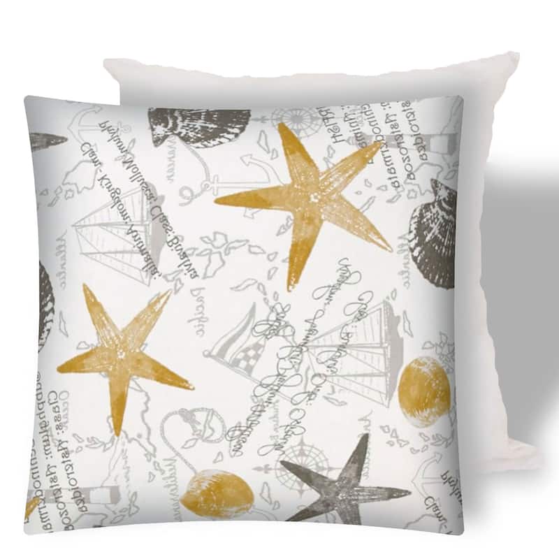 17" X 17" Gold And Cream Boat Zippered Coastal Throw Indoor Outdoor Pillow - 17" x 17"