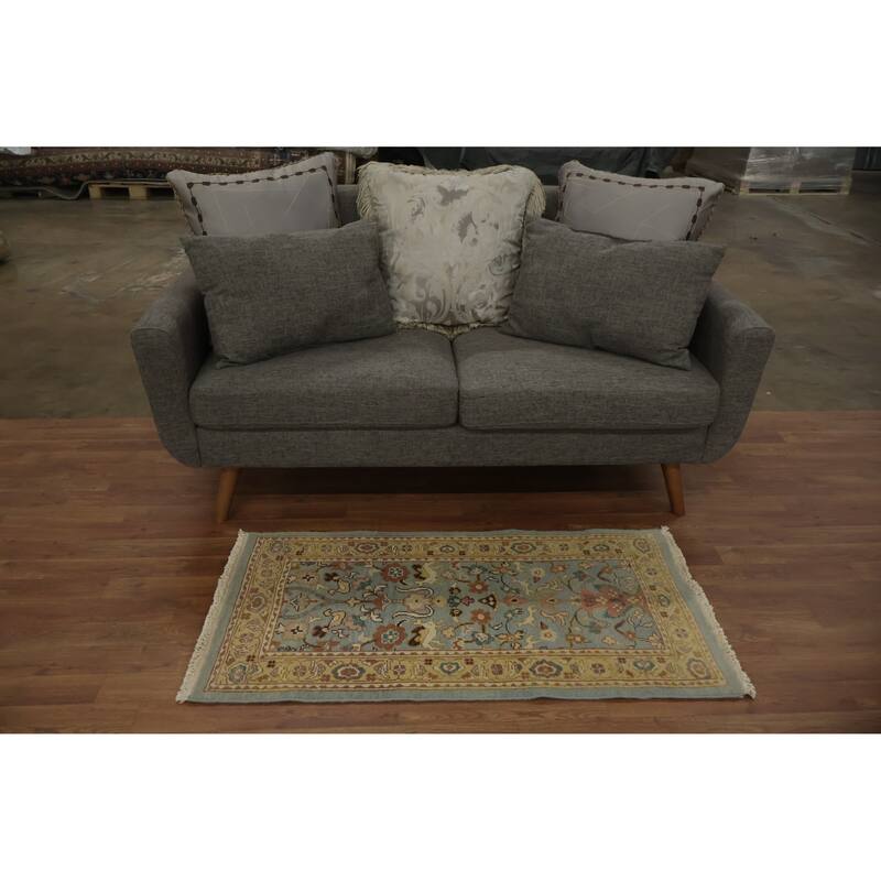 Hand Knotted Oriental 100% Wool Carpet Traditional Floral Navy Blue & Blues Ziegler Area Rug - 4' 0'' X 2' 0''