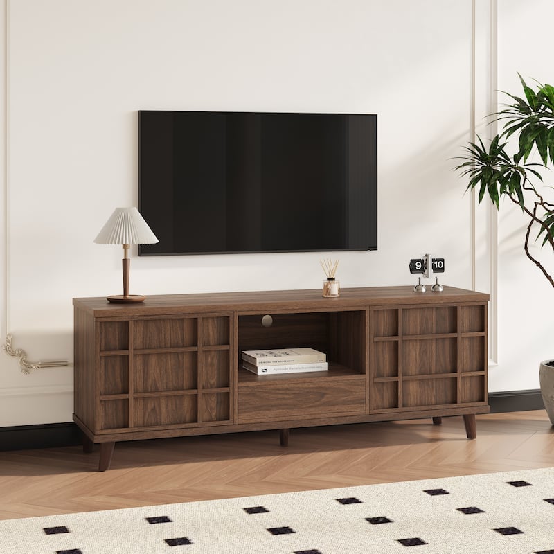 59" Mid-Century Modern Rectangular TV Stand , Wood Media Console for Living Room