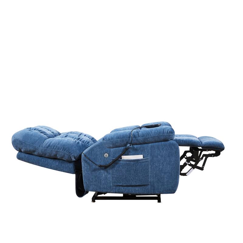 Blue Power Lift Recliner with Dual OKIN Motors, Massage, Lumbar Heating