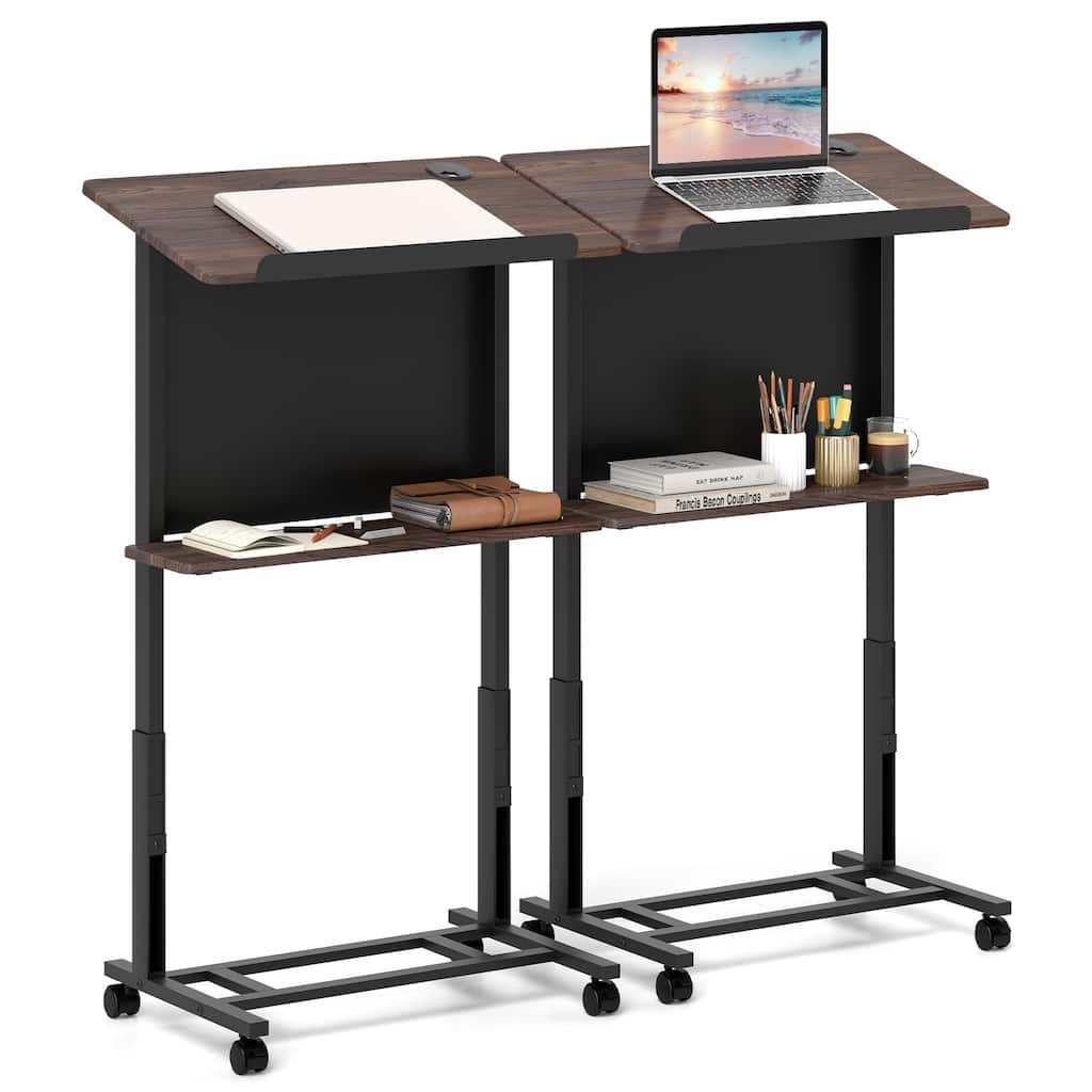 Gymax 2 PCS Rolling Podium Stand 40.5''-49'' Height Adjustable Lectern