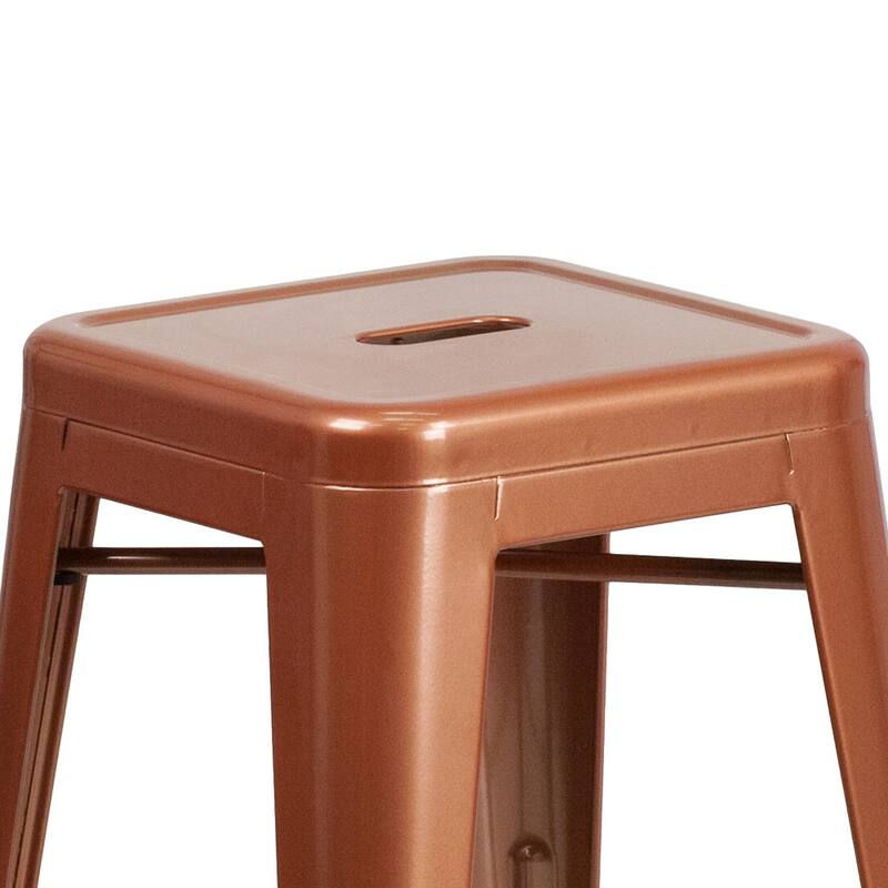 24" High Backless Metal Indoor-Outdoor Counter Height Stool w/Square Seat