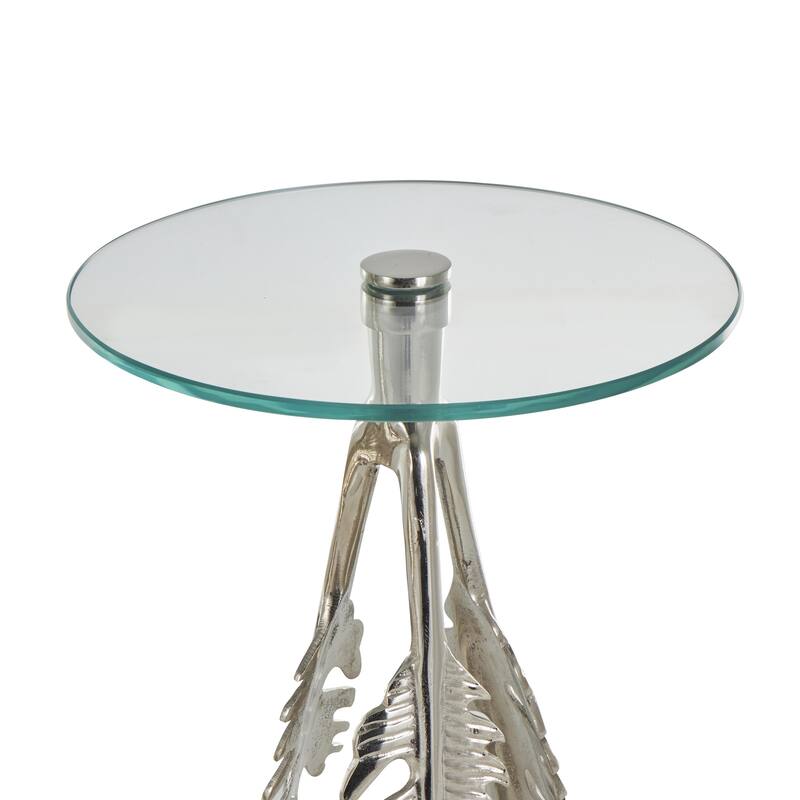 Aluminum Metal Leaf Accent Table with Tripod Legs and Tempered Glass Top - Set of 3 Silver or Gold - Roche River Decor