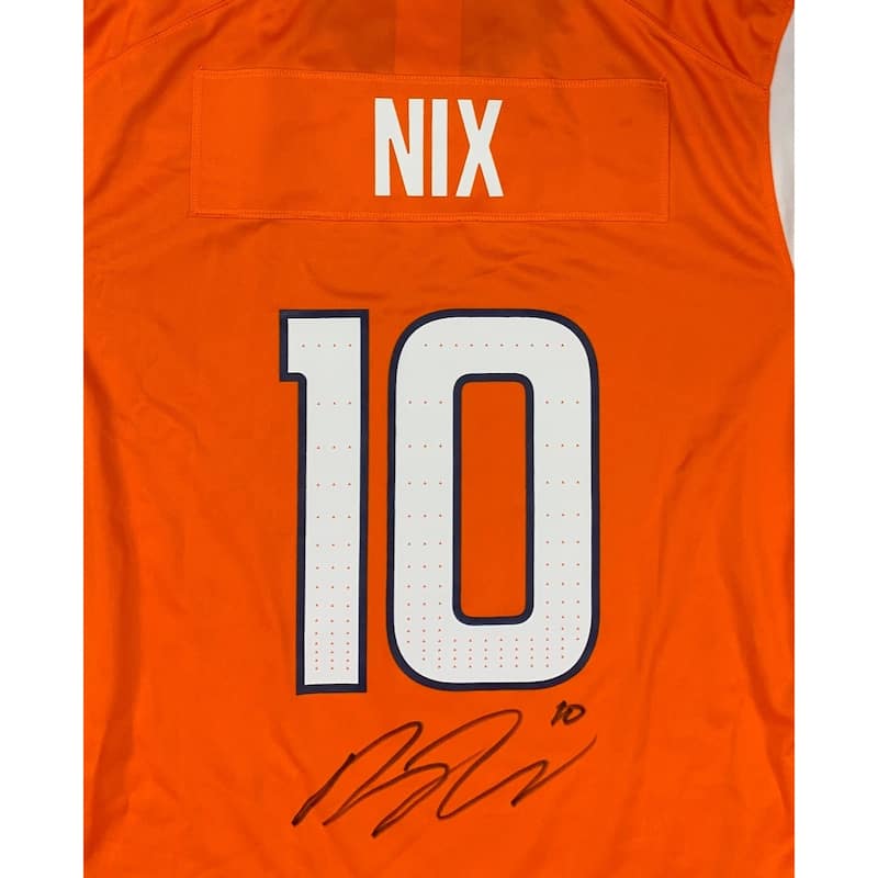 Bo Nix Autographed Denver Broncos Signed Nike Game Orange Football Jersey Beckett COA - 16" x " 20