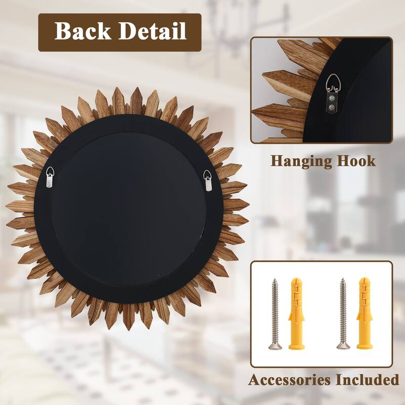 Sunflower Bathroom Mirror Round Wooden Wall Mirror