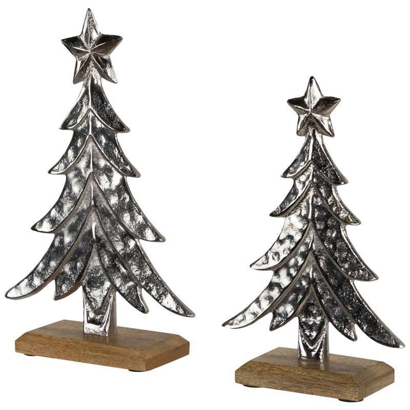 Pine Trees Textured Metal Christmas Tabletop Decorations - 11" - Set of 2