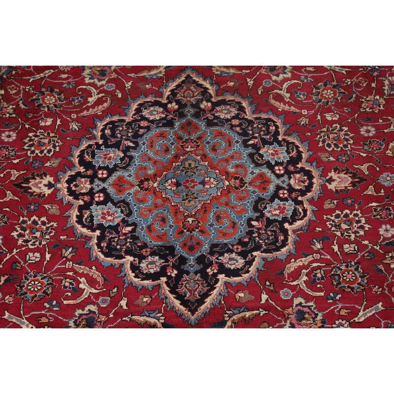 Traditional Signed Mashad Persian Vintage Rug Handmade Wool Carpet - 8'0"x 10'9"