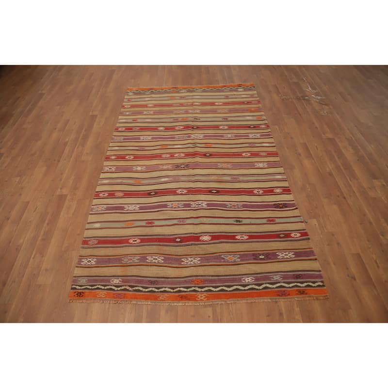 Hand Woven Oriental 100% Wool Carpet Southwestern Tribal Multi-Colored Kilim Area Rug - 7' 4'' X 4' 4''