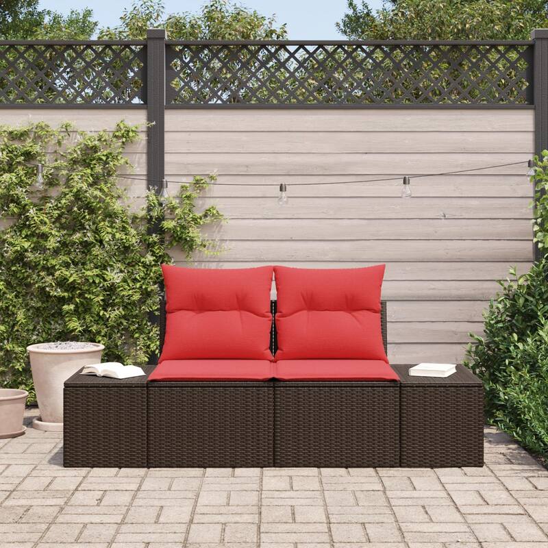 vidaXL 2-Seater Garden Sofa with Cushions Black/Brown/Grey Poly Rattan
