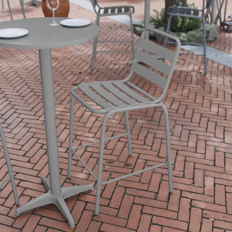 Commercial Indoor-Outdoor Restaurant Stack Stool with Triple Slat Back