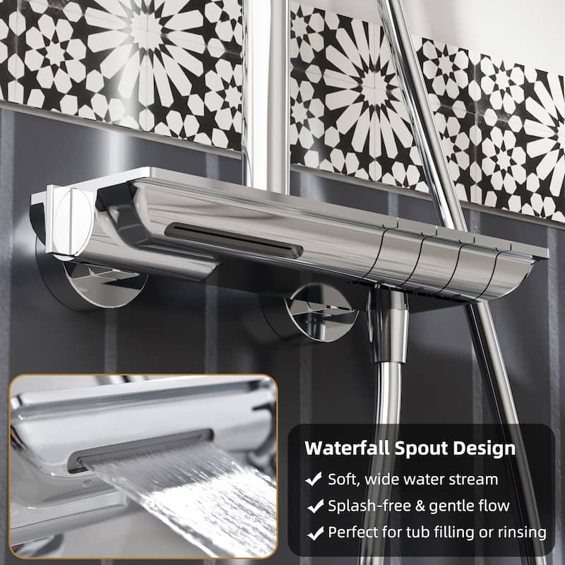 Modland 3-Function 11" Rainfall Shower System, Adjustable Slide Bar, 1.59GPM, Brushed Gold/Chrome