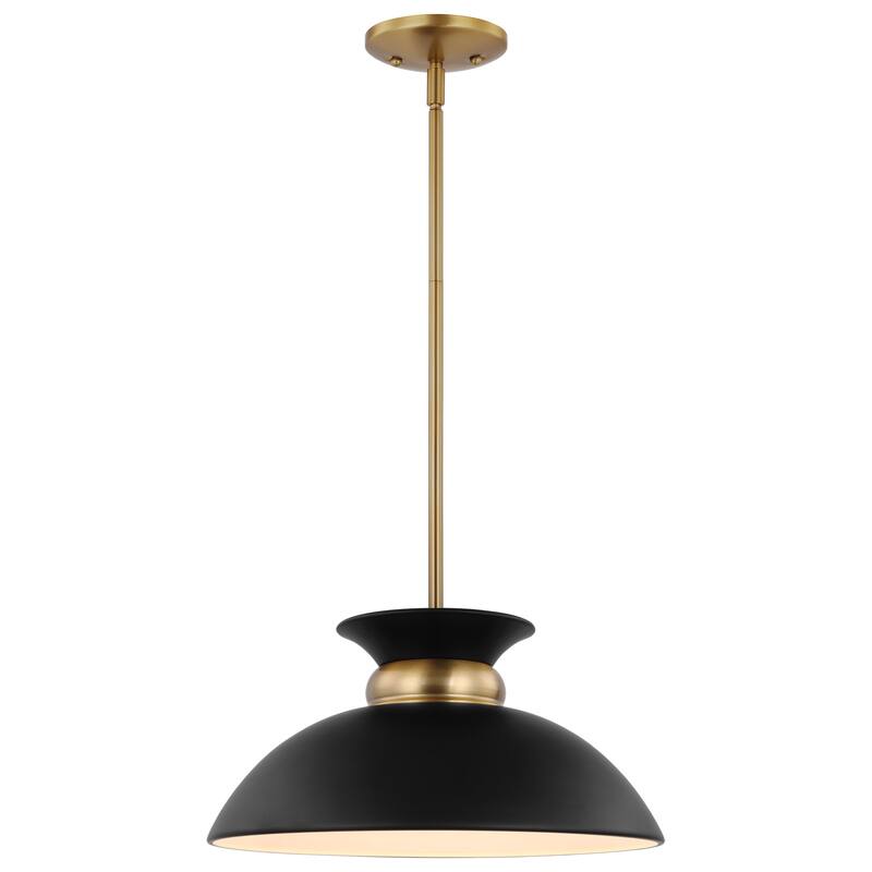 Perkins 1 Light Small Pendant Matte Black with Burnished Brass