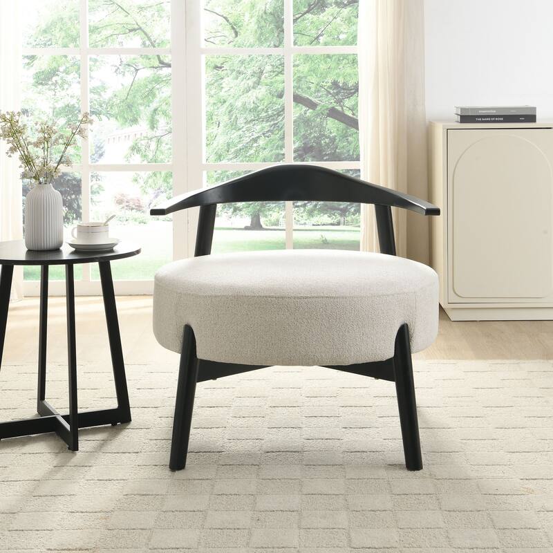 Roomfitters Upholstered Accent Chair, Modern Reading Armchair for Living Room and Bedroom, Beige+Black