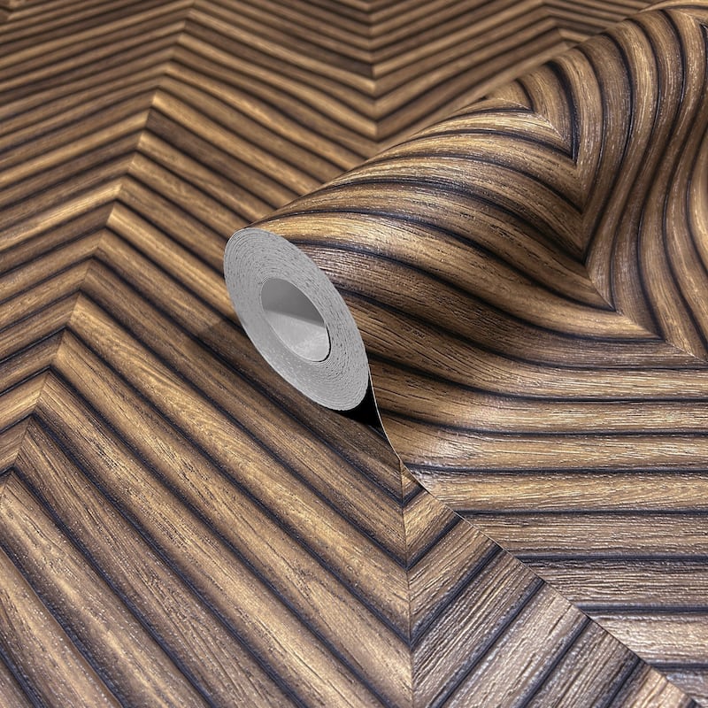 Galerie Wallcoverings Woods and Wicker Collection Herringbone Wood Effect Matte Finish Vinyl on Non-woven Wallpaper Roll