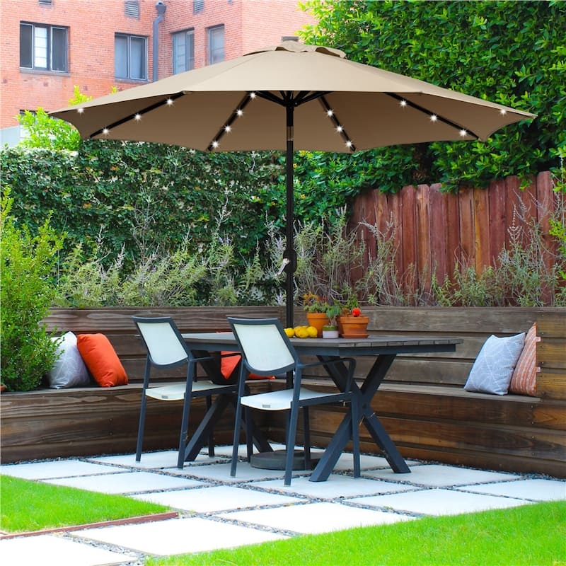 Yaheetech 9FT Patio Umbrella with 32 LED Lights Market Umbrella with 8 Ribs
