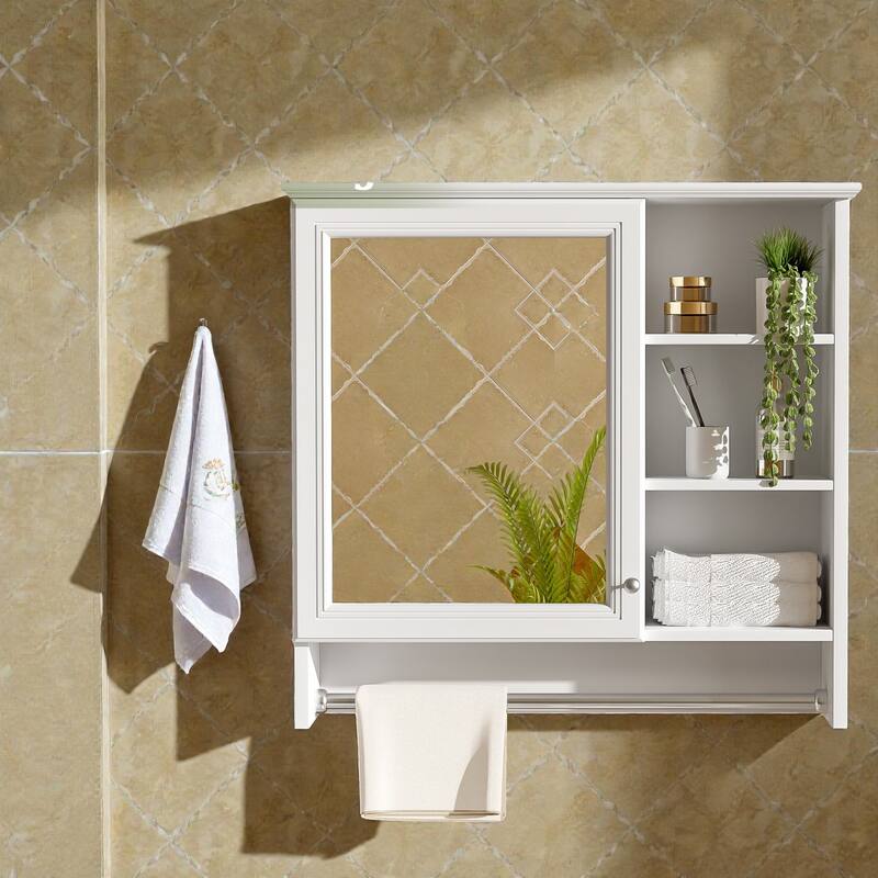 30 Inch Wall Mounted Bathroom Mirror Medicine Cabinet with Adjustable Shelf, Soft Close Hinges, MDF Storage - White