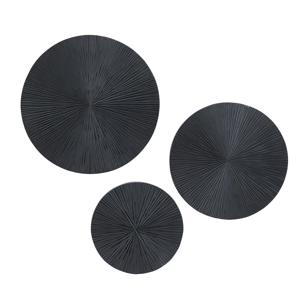 Wooden Plate Carved Radial Wall Decor - Set of 3 Gold, White or Black - CosmoLiving by Cosmopolitan