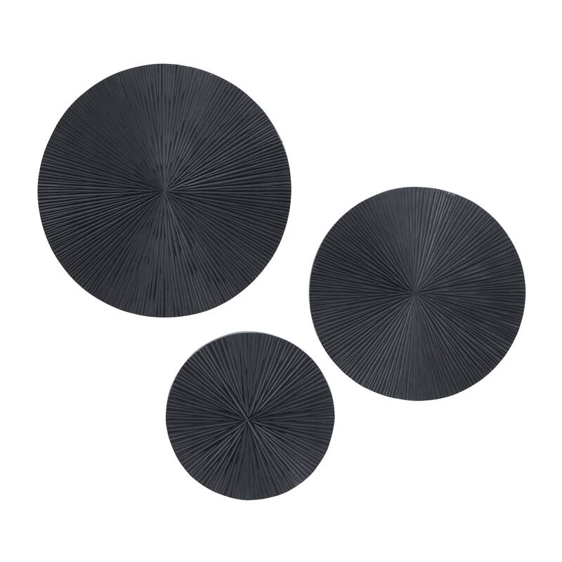 Wooden Plate Carved Radial Wall Decor - Set of 3 Gold, White or Black - CosmoLiving by Cosmopolitan - Black