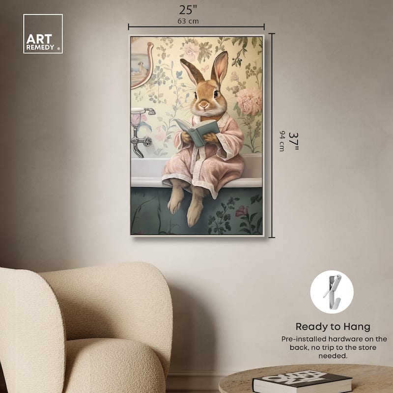 Bunny Bibliophile Bathing Canvas by Art Remedy
