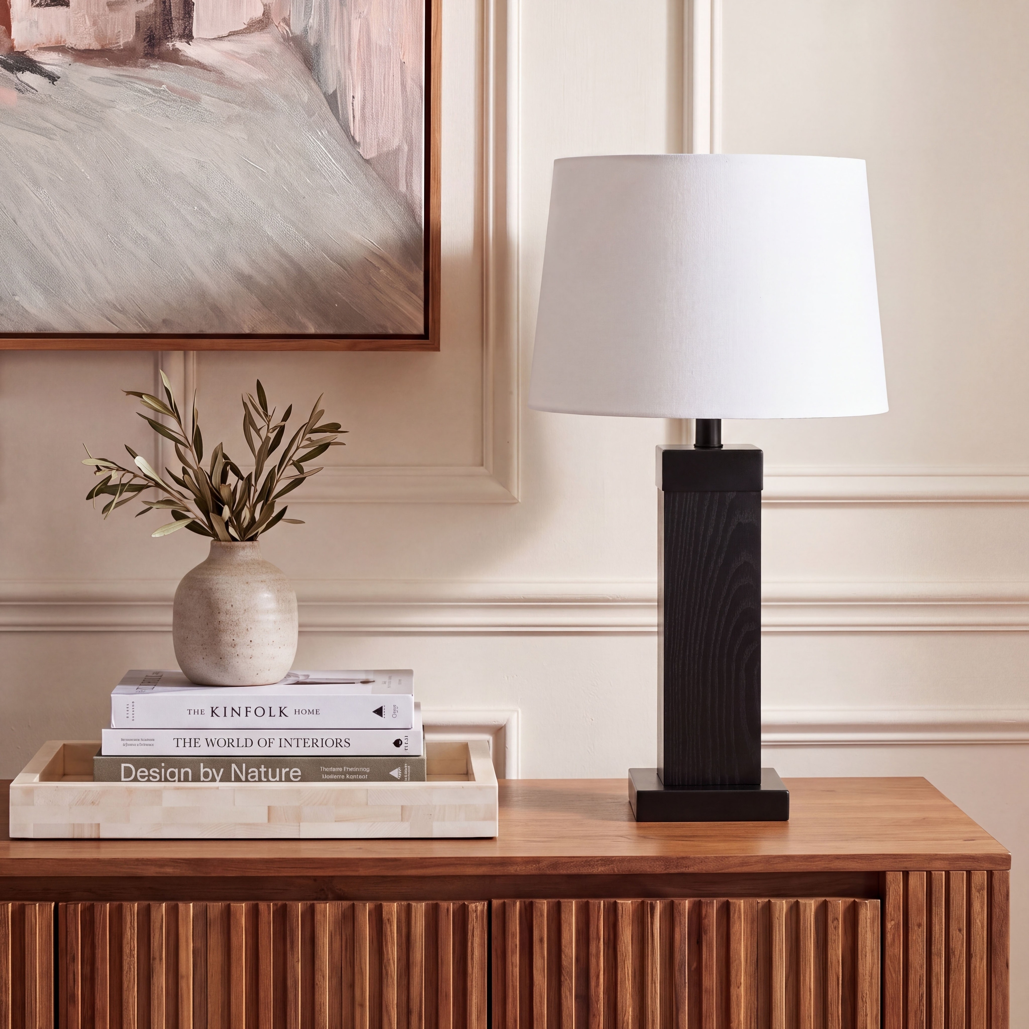 SAFAVIEH Lighting Reine Scandinavian Linen Table Lamp, 24-Inch, Black - 14"W x 14"D x 24"H
