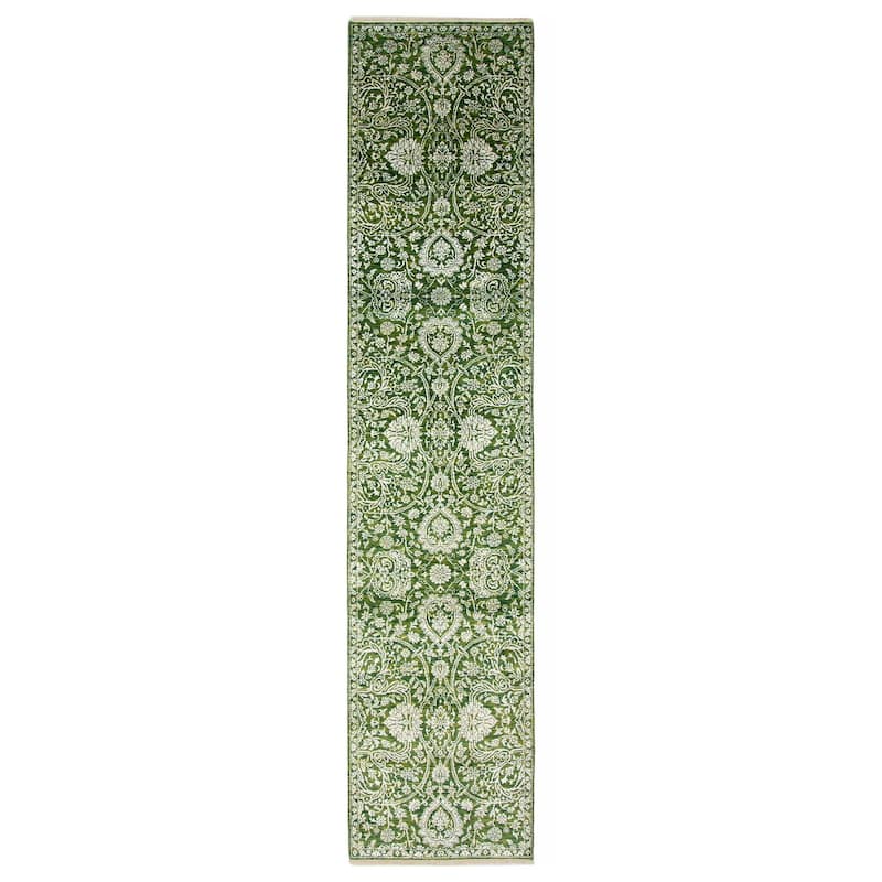 ECARPETGALLERY Hand-knotted Heritage Green Silk, Wool Rug - 2' 6" x 12' 1" - Green - 2' 6" x 12' 1" - Runner
