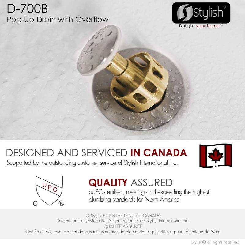STYLISH Pop-Up Bathroom Sink Drain with Overflow D-700