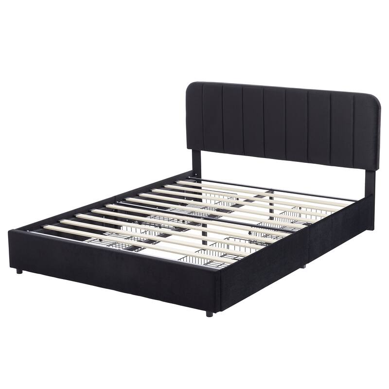 Javlergo Upholstered Platform Bed Frame with Storage Drawers and Adjustable Headboard, No Box Spring Needed