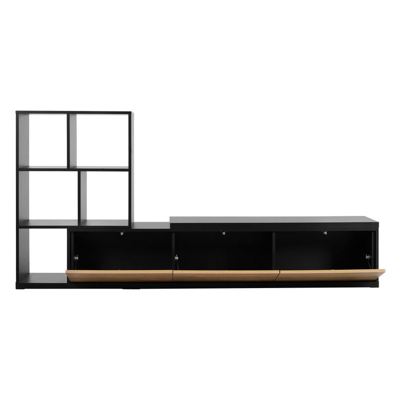 Extendable TV Stand with 3 Tier Bookshelves for TVs up to 110'', Adjustable Entertainment Center with Cabinets.