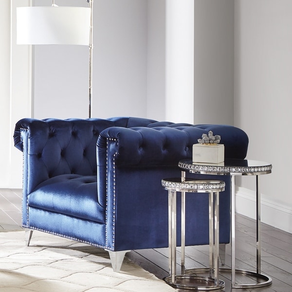 Modern Blue Velvet Tufted 2 piece Living Room Sofa and Chair Set